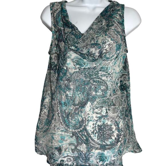 89th Madison Tank Top Womens Size S Green Paisley Boho Hippie Sleeveless V-Neck - Picture 1 of 4